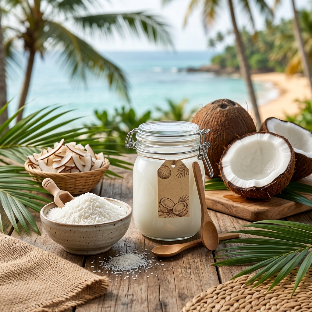 Desiccated coconut and coconut milk powder products